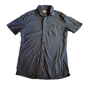 Faherty Mens Sunwashed Short Sleeve Knit Button Down Shirt Blue Size M Pocket